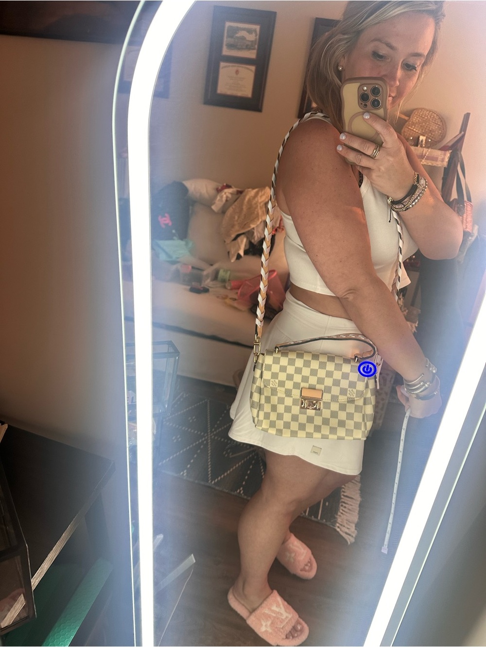 Source Unknown Cream and Tan Checked Satchel with Gold Hardware - Picture 4 of 13